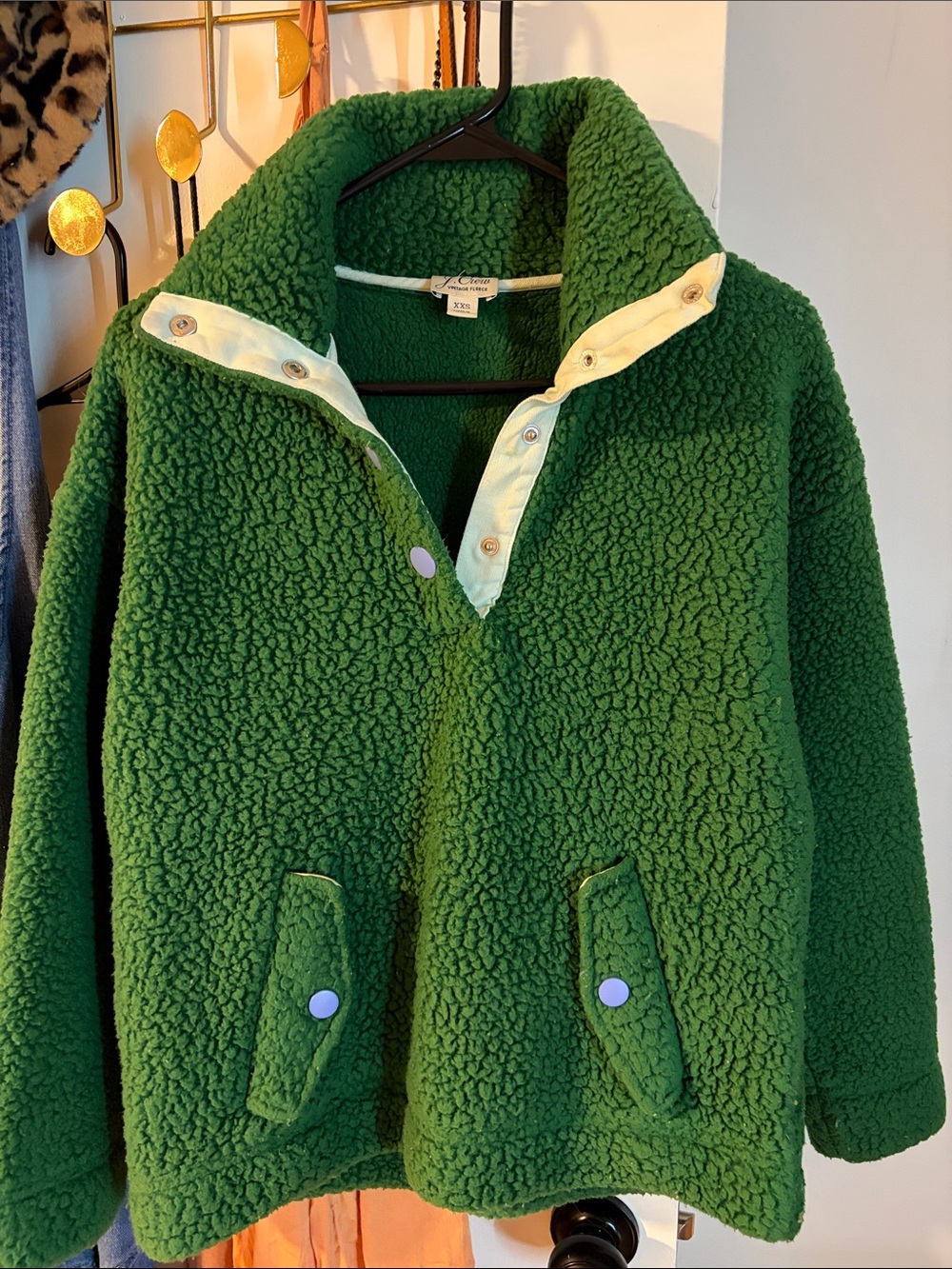 J. Crew Green Sherpa Snap-Front Pullover Jacket - Kids